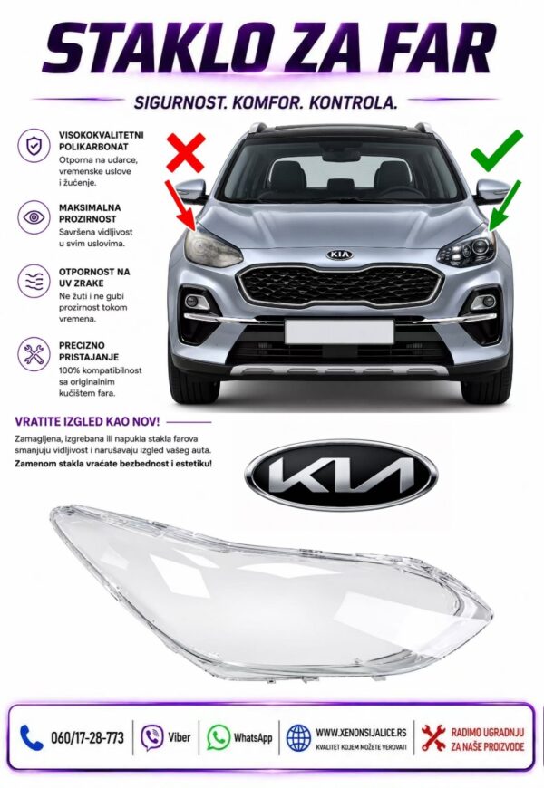 STAKLO FARA KIA SPORTAGE 16-19 STAKLO ZA FAR
