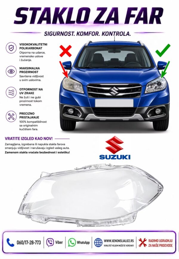 STAKLO FARA SUZUKI S CROSS 14-17 STAKLO ZA FAR