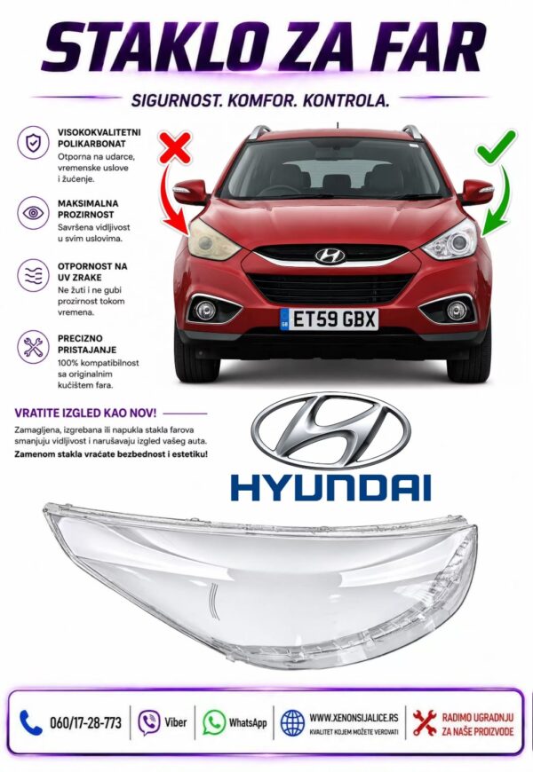 STAKLO FARA HYUNDAI IX35 09-12 STAKLO ZA FAR