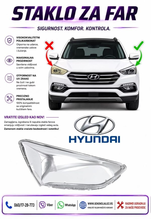 STAKLO FARA HYUNDAI SANTA FE IX 45 13-18 STAKLO ZA FAR
