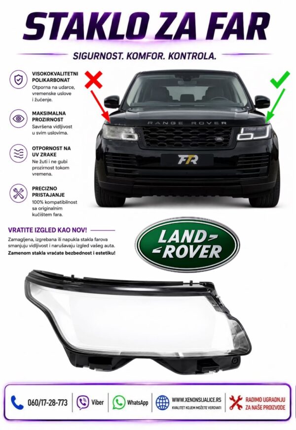 STAKLO FARA LAND ROVER RANGE ROVER VOGUE 17-22 STAKLO ZA FAR