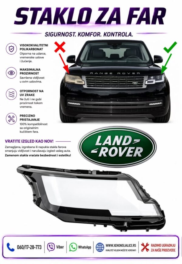 STAKLO FARA LAND ROVER RANGE ROVER VOGUE 22-26 STAKLO ZA FAR