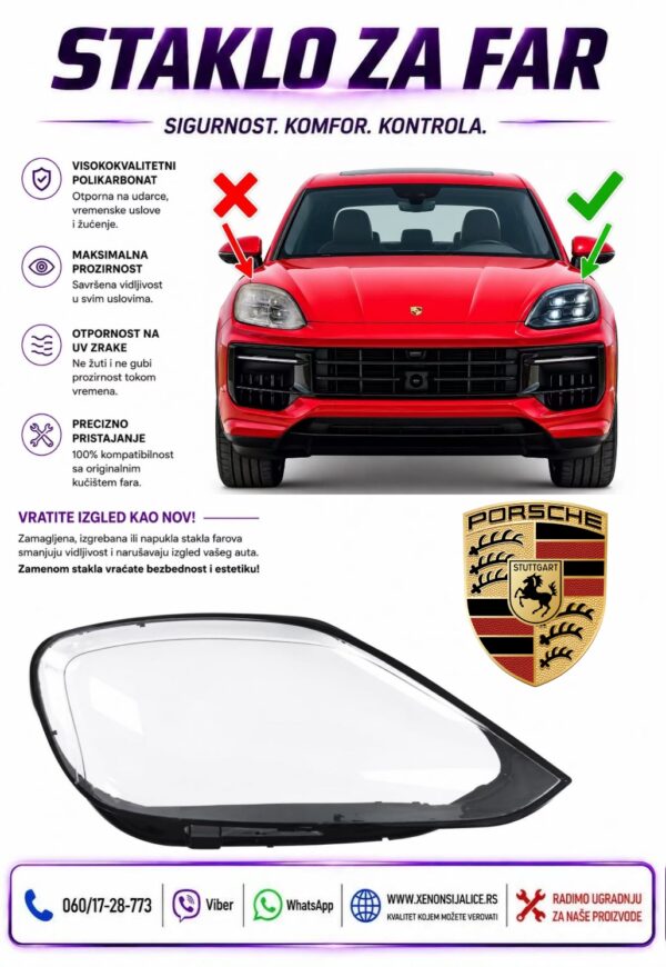 STAKLO FARA PORSCHE CAYENNE 23-26 STAKLO ZA FAR