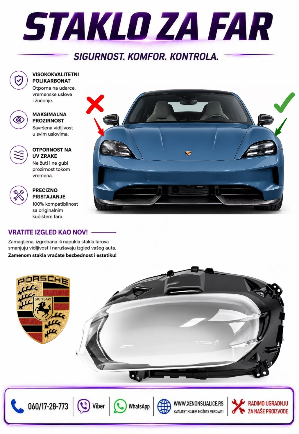 STAKLO FARA PORSCHE TAYCAN 19-24 STAKLO ZA FAR