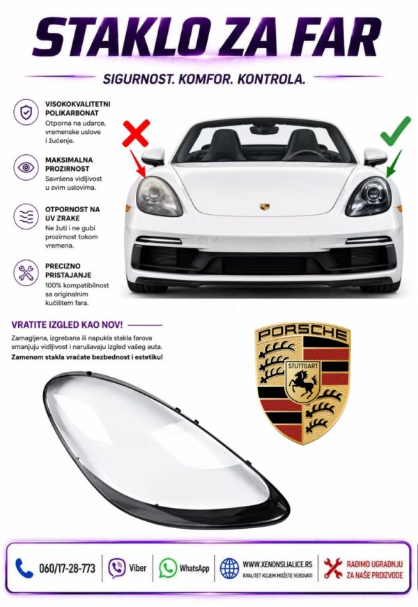 STAKLO FARA PORSCHE BOXTER 16-20 STAKLO ZA FAR