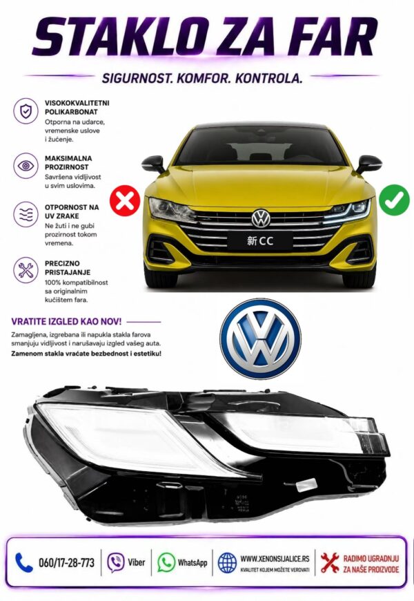 STAKLO FARA VW PASSAT CC 18-23 STAKLO ZA FAR