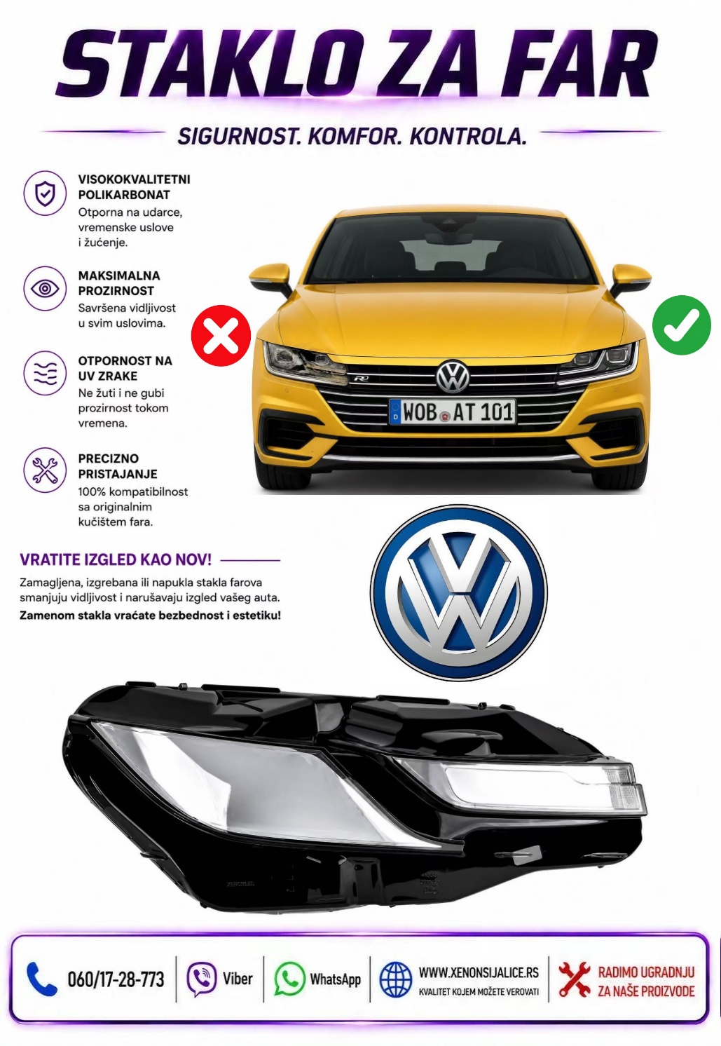 STAKLO FARA VW ARTEON 17-24 STAKLO ZA FAR