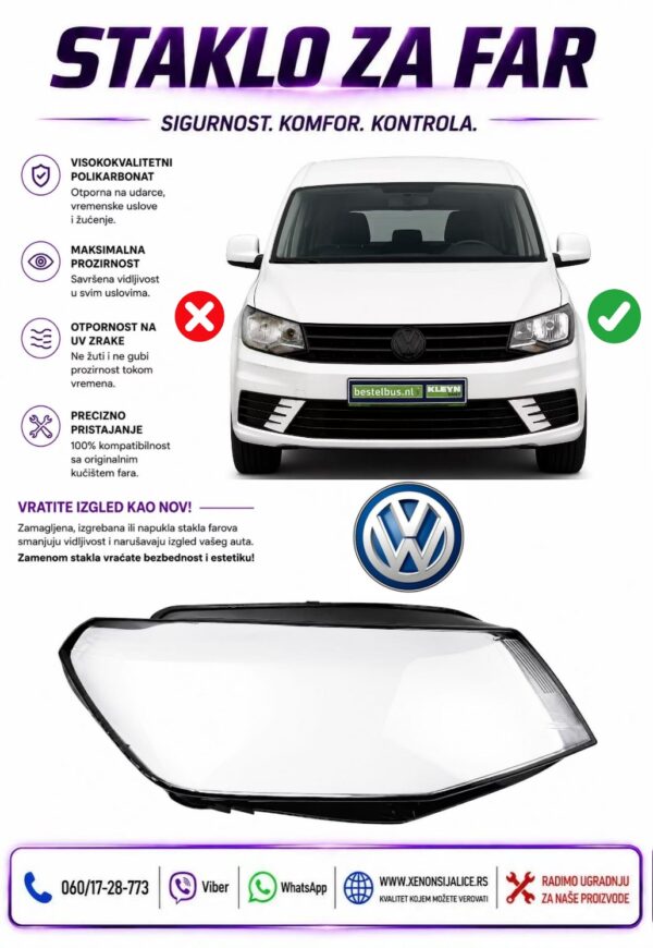 STAKLO FARA VW CADDY 16-20 STAKLO ZA FAR