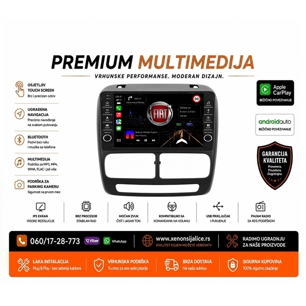 FIAT DOBLO MULTIMEDIJA ANDROID,CAR PLAY NAVIGACIJA TOUCH SCREEN 10 INCA
