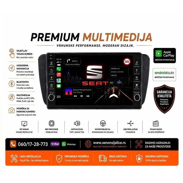 SEAT IBIZA MULTIMEDIJA ANDROID,CAR PLAY NAVIGACIJA TOUCH SCREEN 10 INCA