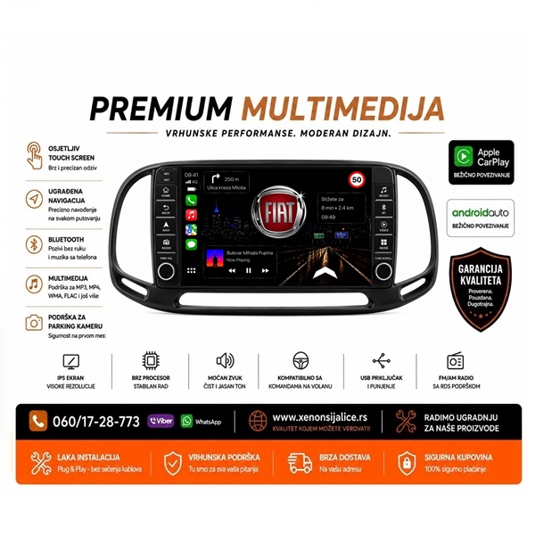 FIAT DOBLO MULTIMEDIJA ANDROID,CAR PLAY NAVIGACIJA TOUCH SCREEN 10 INCA