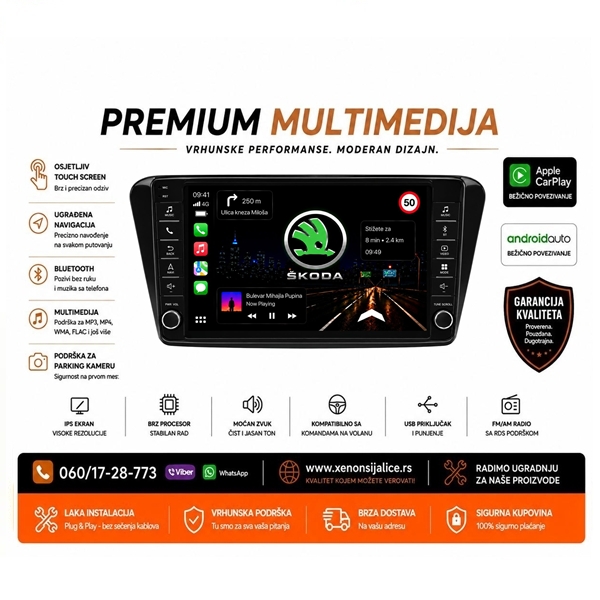 SKODA OCTAVIA A7 MULTIMEDIJA ANDROID,CAR PLAY NAVIGACIJA TOUCH SCREEN 10 INCA