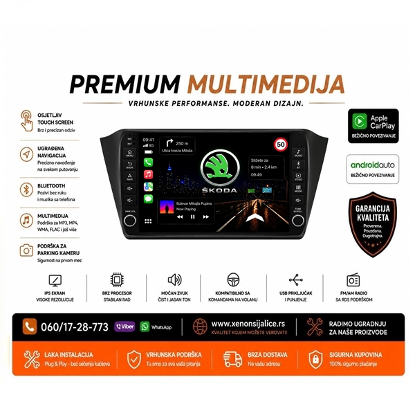 SKODA FABIA MULTIMEDIJA ANDROID,CAR PLAY NAVIGACIJA TOUCH SCREEN 10 INCA