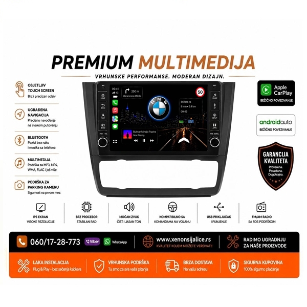 BMW 1 DIGITALNA KLIMA ANDROID,CAR PLAY MULTIMEDIJA NAVIGACIJA TOUCH SCREEN 10 INCA