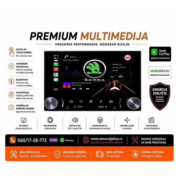 SKODA MULTIMEDIJA ANDROID,CAR PLAY NAVIGACIJA TOUCH SCREEN 7 INCA