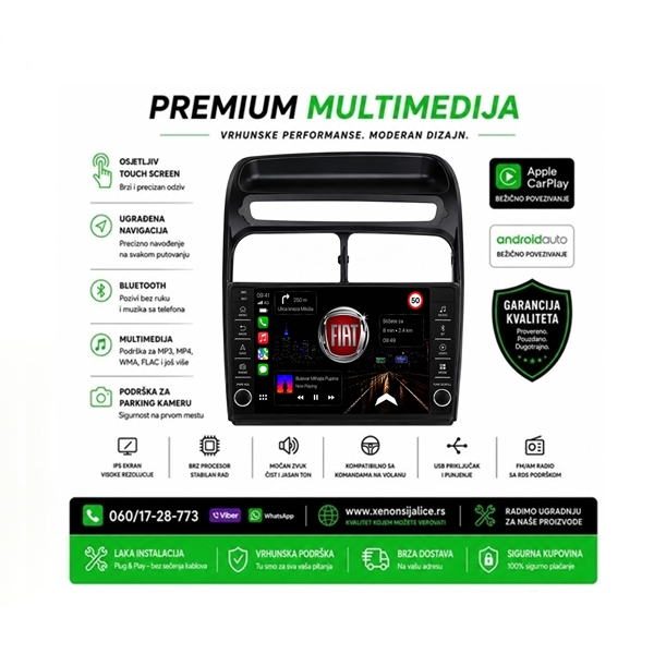FIAT GRANDE PUNTO MULTIMEDIJA ANDROID,CAR PLAY NAVIGACIJA TOUCH SCREEN 10 INCA