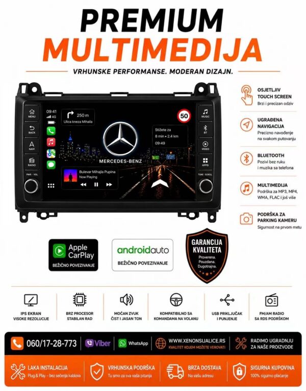 MERCEDES A,B KLASA,SPRINTER,VITO,VIANO MULTIMEDIJA ANDROID,CAR PLAY NAVIGACIJA TOUCH SCREEN 10 INCA