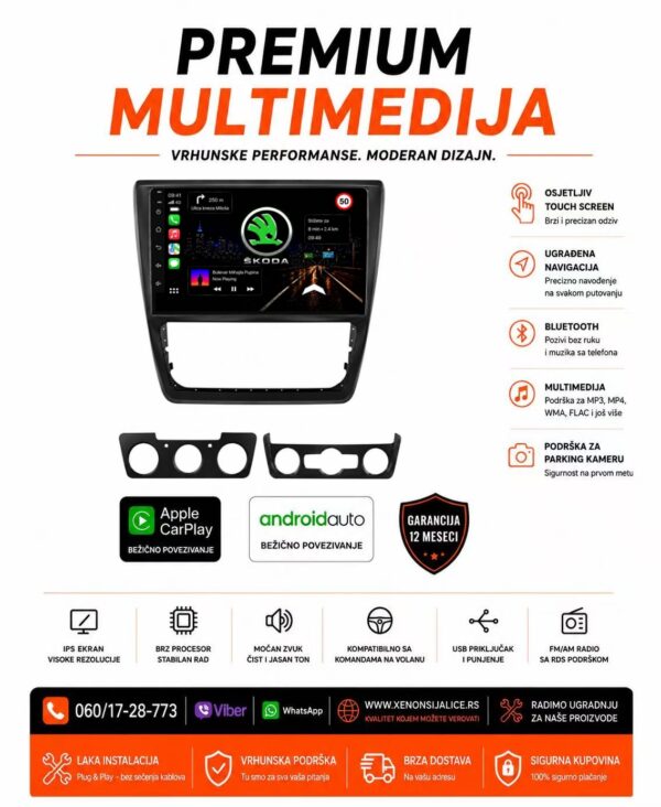 SKODA YETI MULTIMEDIJA ANDROID,CAR PLAY NAVIGACIJA TOUCH SCREEN 10 INCA