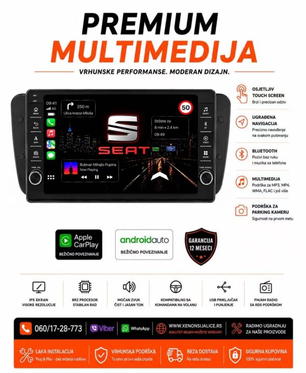 SEAT IBIZA MULTIMEDIJA ANDROID,CAR PLAY NAVIGACIJA TOUCH SCREEN 10 INCA