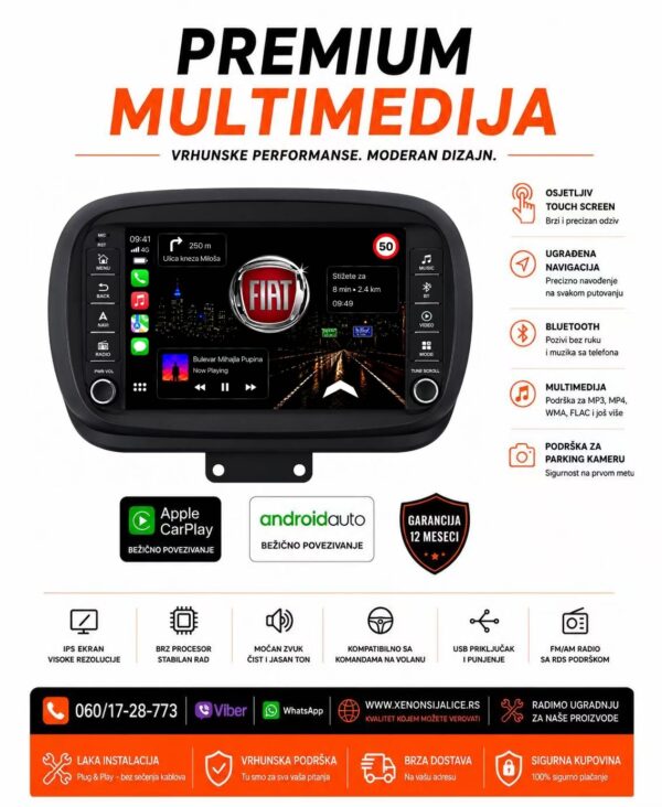FIAT 500X MULTIMEDIJA ANDROID,CAR PLAY NAVIGACIJA TOUCH SCREEN 10 INCA