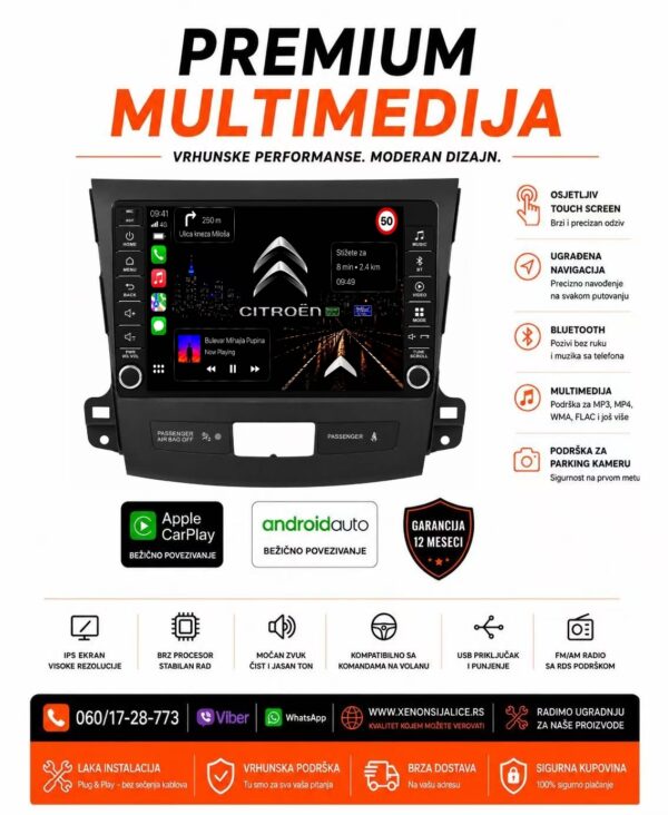 CITROEN C CROSSER MULTIMEDIJA ANDROID,CAR PLAY NAVIGACIJA TOUCH SCREEN 10 INCA