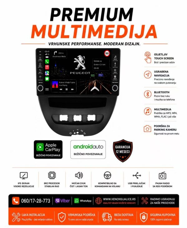 PEUGEOT 107 MULTIMEDIJA ANDROID,CAR PLAY NAVIGACIJA TOUCH SCREEN 10 INCA