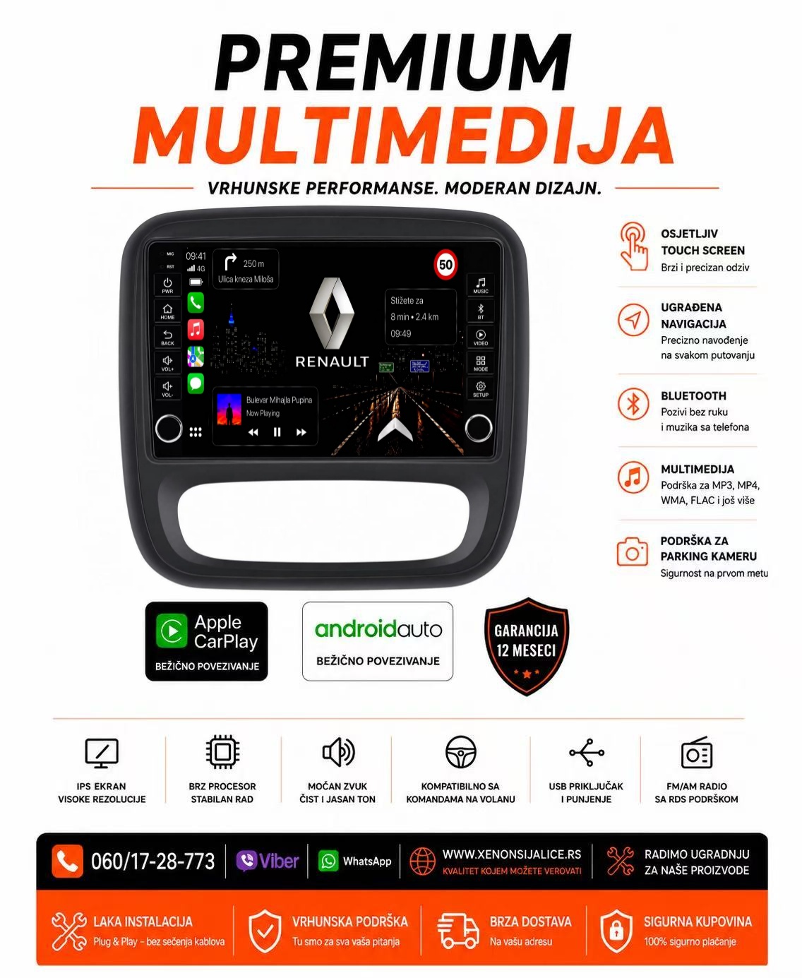 RENAULT TRAFIC MULTIMEDIJA ANDROID,CAR PLAY NAVIGACIJA TOUCH SCREEN 10 INCA