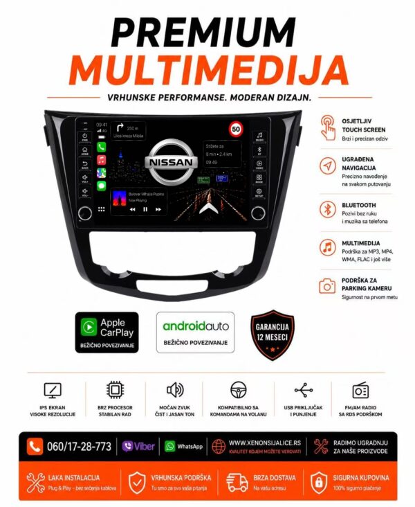NISSAN X TRAIL MULTIMEDIJA ANDROID,CAR PLAY NAVIGACIJA TOUCH SCREEN 10 INCA