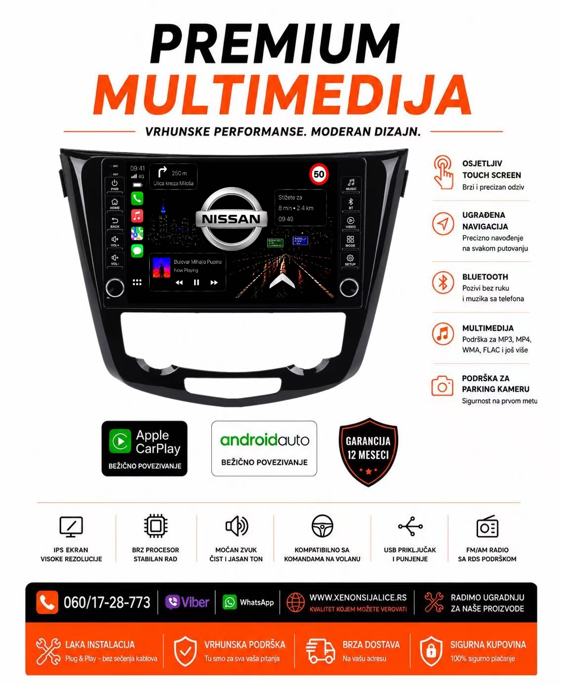NISSAN X TRAIL MULTIMEDIJA ANDROID,CAR PLAY NAVIGACIJA TOUCH SCREEN 10 INCA