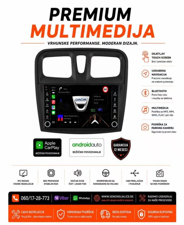 DACIA MULTIMEDIJA ANDROID,CAR PLAY NAVIGACIJA TOUCH SCREEN 10 INCA