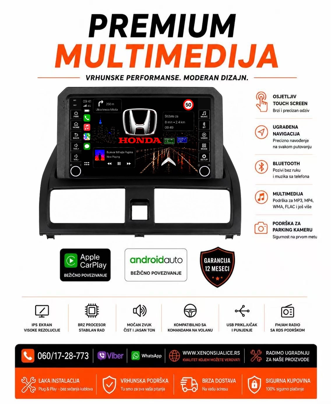 HONDA ACCORD MULTIMEDIJA ANDROID,CAR PLAY NAVIGACIJA TOUCH SCREEN 10 INCA