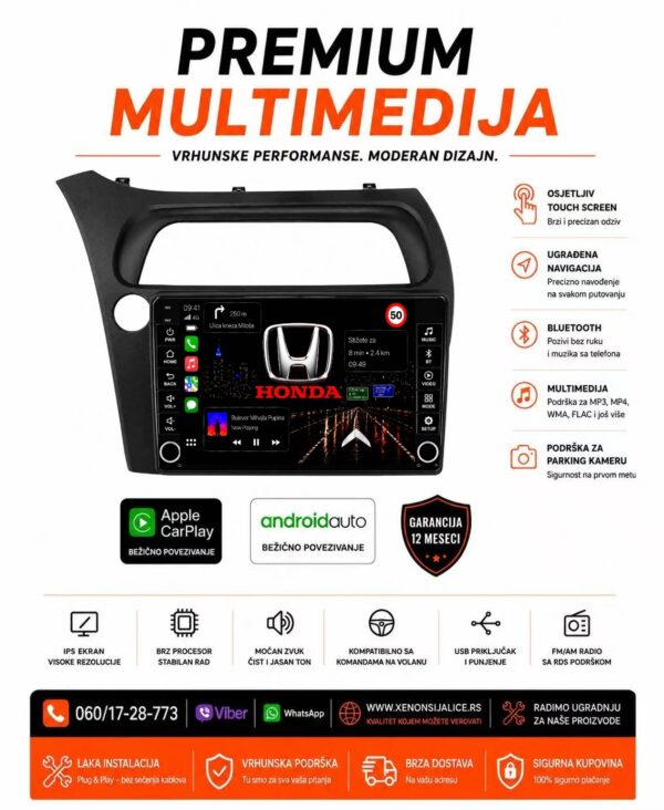 HONDA CIVIC MULTIMEDIJA ANDROID,CAR PLAY NAVIGACIJA TOUCH SCREEN 10 INCA