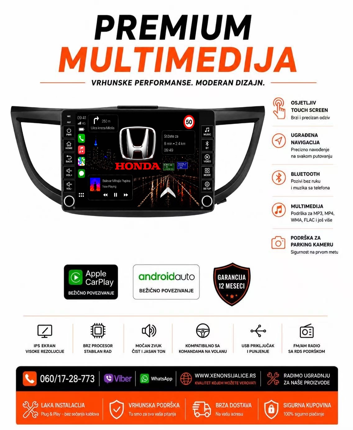 HONDA CRV NOVI TIP MULTIMEDIJA ANDROID,CAR PLAY NAVIGACIJA TOUCH SCREEN 10 INCA
