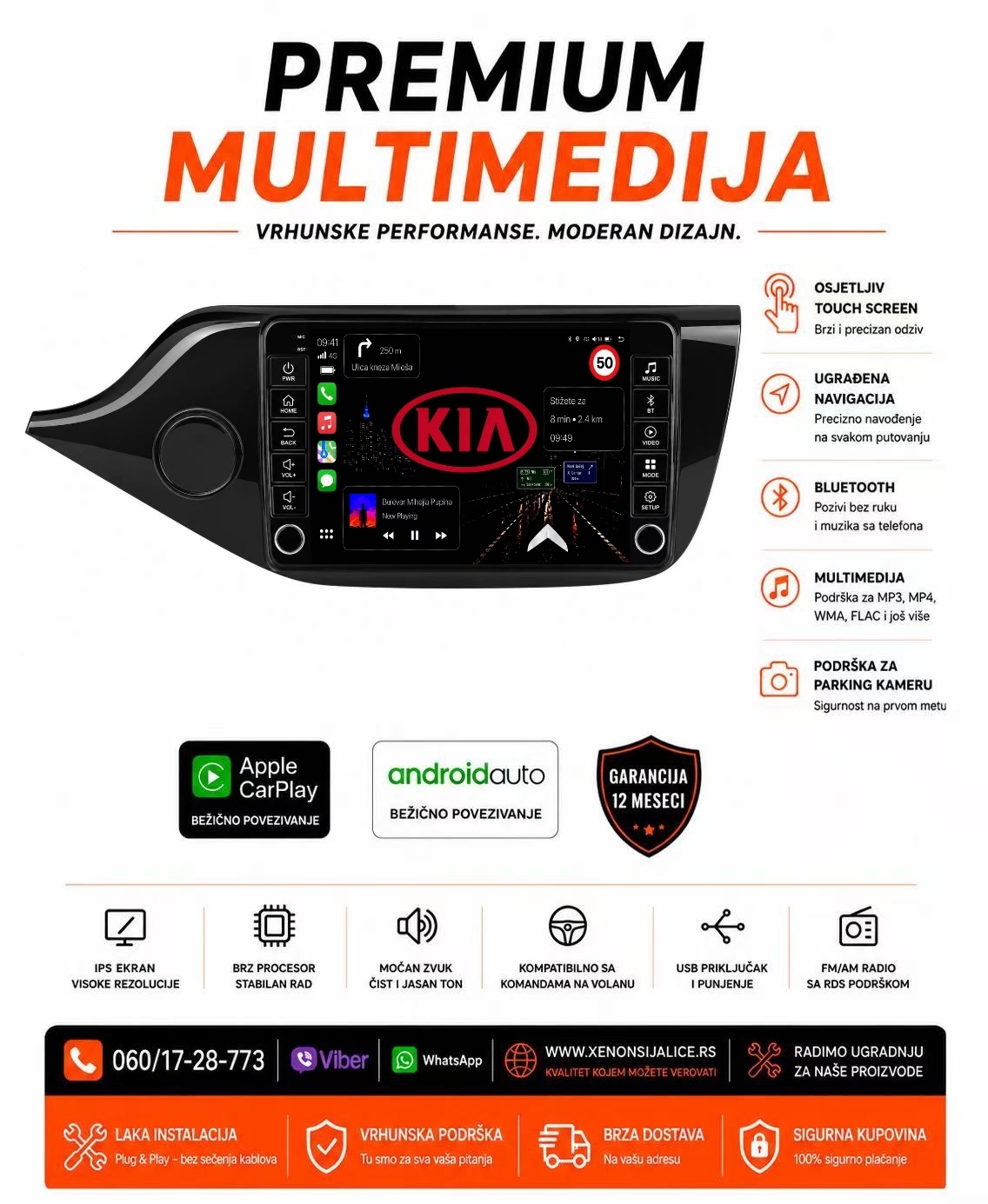KIA CEED NOVI TIP MULTIMEDIJA ANDROID,CAR PLAY NAVIGACIJA TOUCH SCREEN 10 INCA