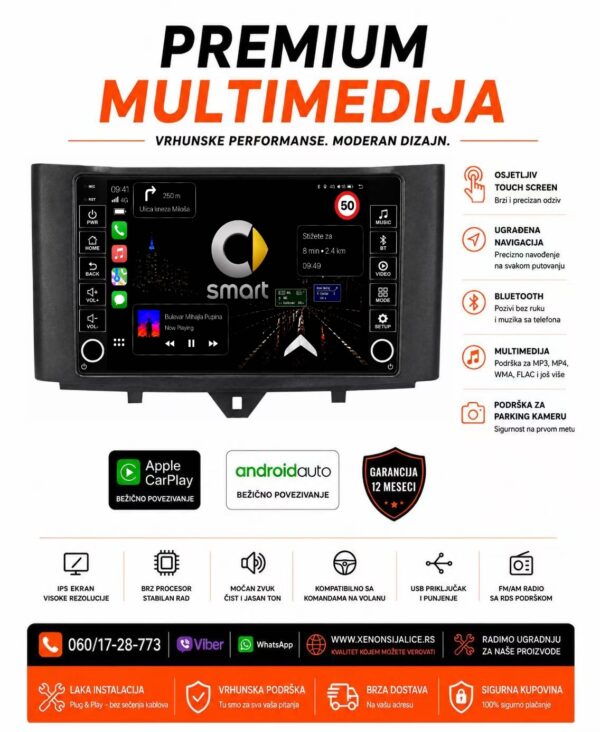 SMART MULTIMEDIJA ANDROID,CAR PLAY NAVIGACIJA TOUCH SCREEN 10 INCA