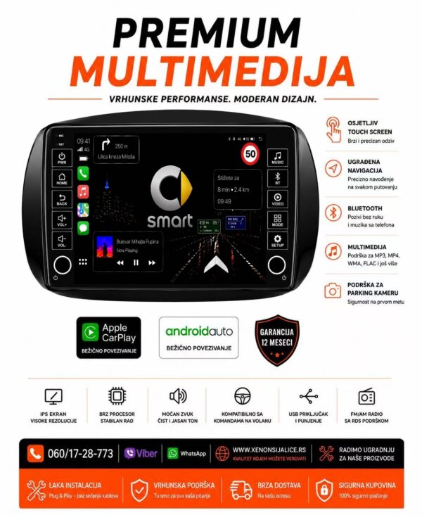 SMART NOVI TIP MULTIMEDIJA ANDROID,CAR PLAY NAVIGACIJA TOUCH SCREEN 10 INCA