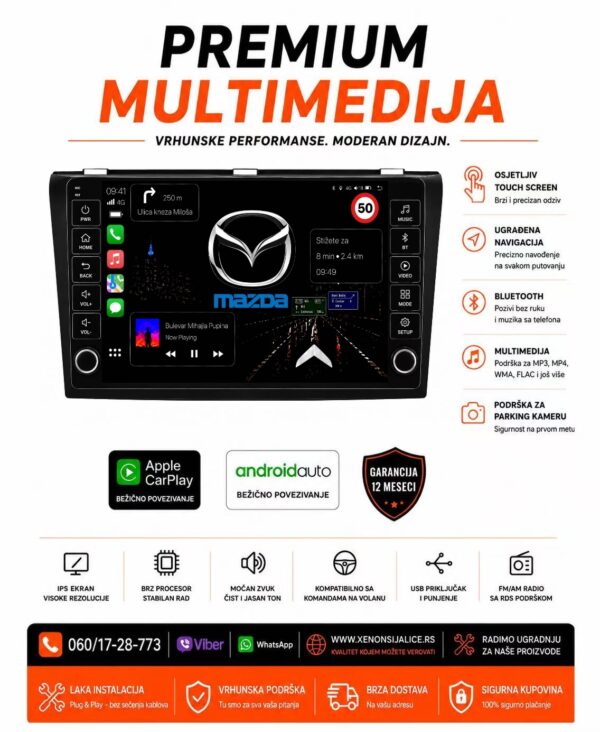 MAZDA 3 MULTIMEDIJA ANDROID,CAR PLAY NAVIGACIJA TOUCH SCREEN 10 INCA