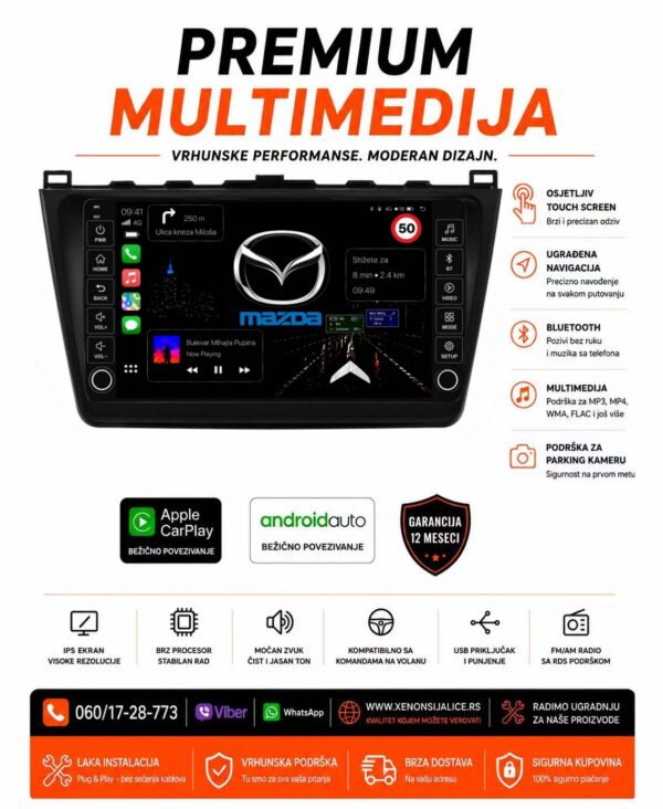 MAZDA 6 MULTIMEDIJA ANDROID,CAR PLAY NAVIGACIJA TOUCH SCREEN 10 INCA