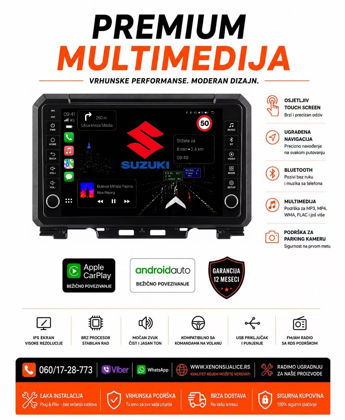 SUZUKI JIMNY MULTIMEDIJA ANDROID,CAR PLAY NAVIGACIJA TOUCH SCREEN 10 INCA