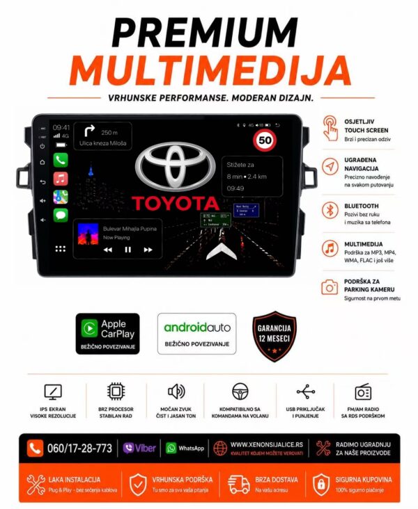 TOYOTA AURIS MULTIMEDIJA ANDROID,CAR PLAY NAVIGACIJA TOUCH SCREEN 9 INCA