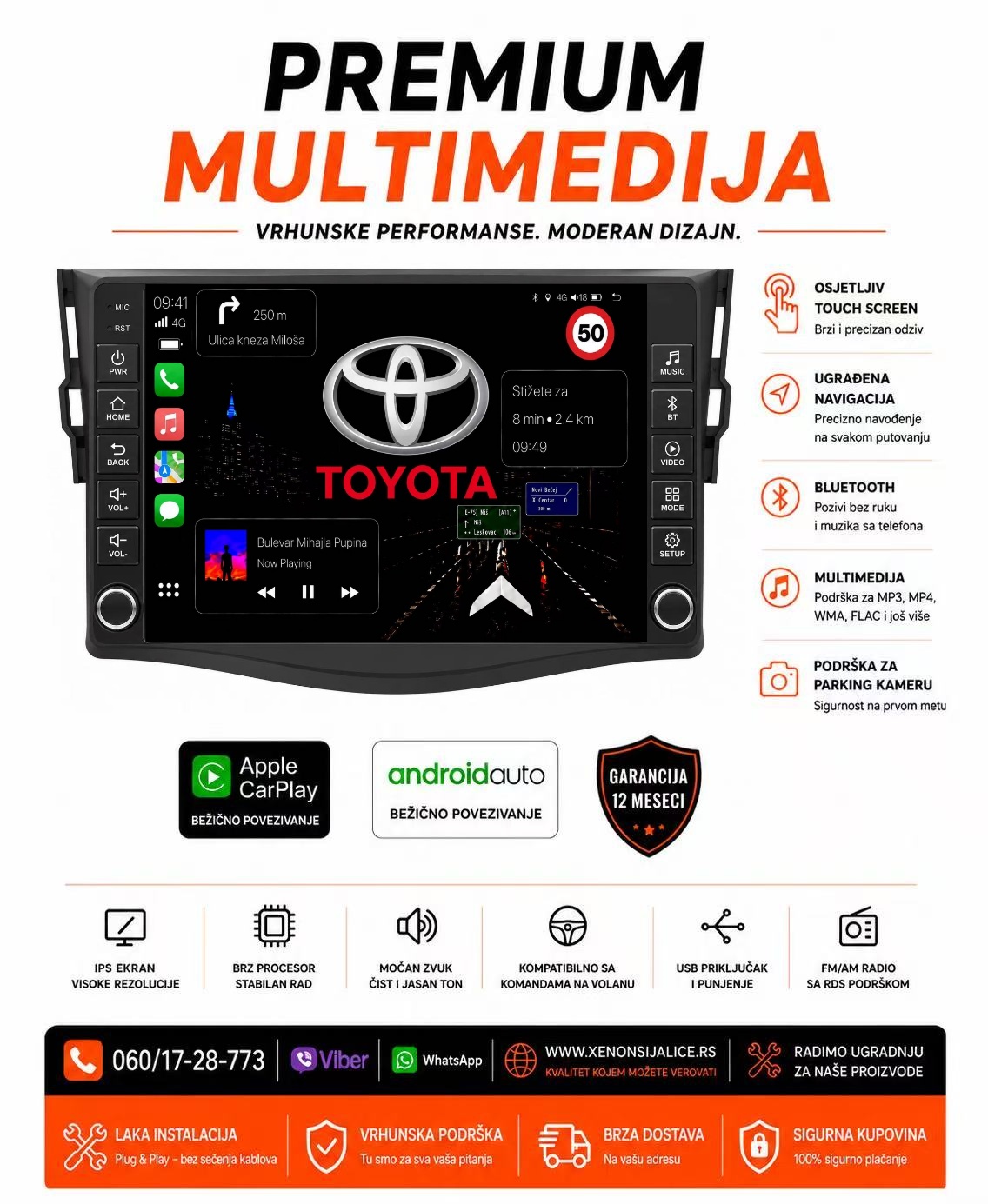 TOYOTA RAV 4 MULTIMEDIJA ANDROID,CAR PLAY NAVIGACIJA TOUCH SCREEN 7 INCA