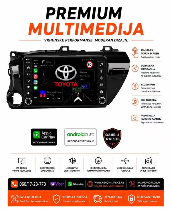 TOYOTA HILUX NOVI TIP MULTIMEDIJA ANDROID,CAR PLAY NAVIGACIJA TOUCH SCREEN 10 INCA