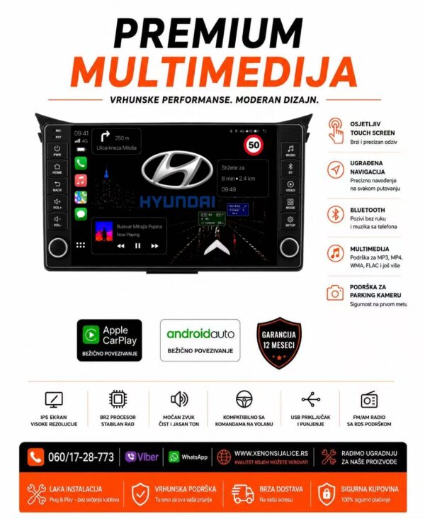HYUNDAI I30 NOVI TIP MULTIMEDIJA ANDROID,CAR PLAY NAVIGACIJA TOUCH SCREEN 10 INCA