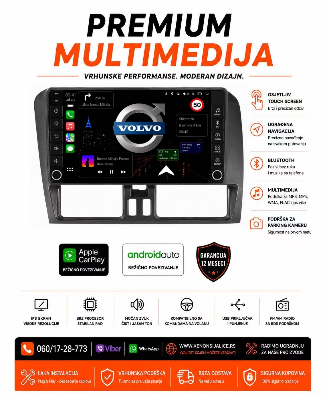 VOLVO XC 60 MULTIMEDIJA ANDROID,CAR PLAY NAVIGACIJA TOUCH SCREEN 10 INCA