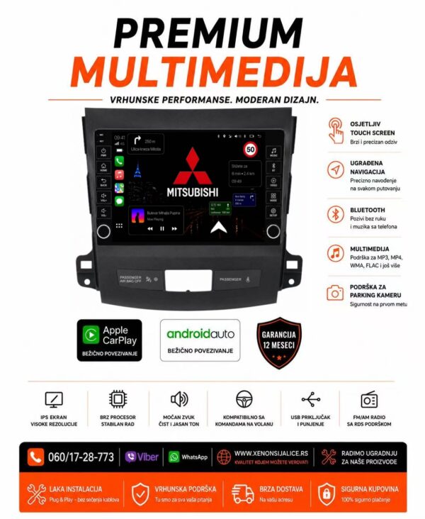 MITSUBISHI OUTLANDER MULTIMEDIJA ANDROID,CAR PLAY NAVIGACIJA TOUCH SCREEN 10 INCA