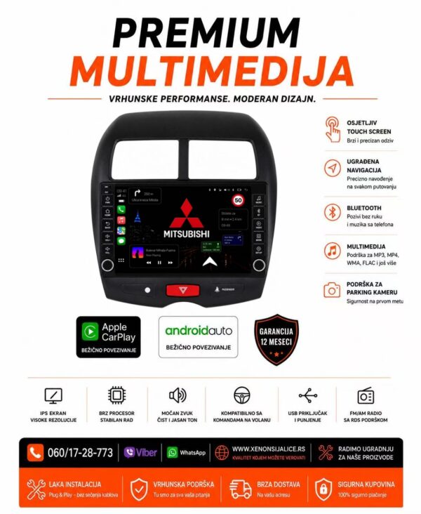 MITSUBISHI ASX MULTIMEDIJA ANDROID,CAR PLAY NAVIGACIJA TOUCH SCREEN 10 INCA
