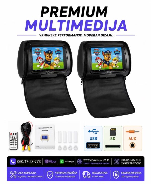 MONITORI ZA DECU U NASLONU ZA GLAVU 7 INCA MULTIMEDIJA ZA DECU