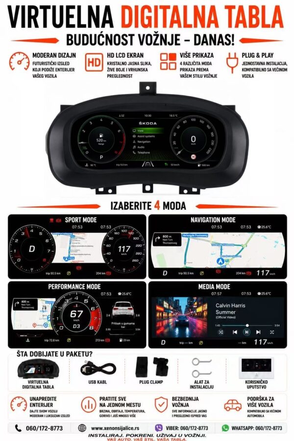 VIRTUELNA DIGITALNA TABLA SKODA FABIA 2008-2014