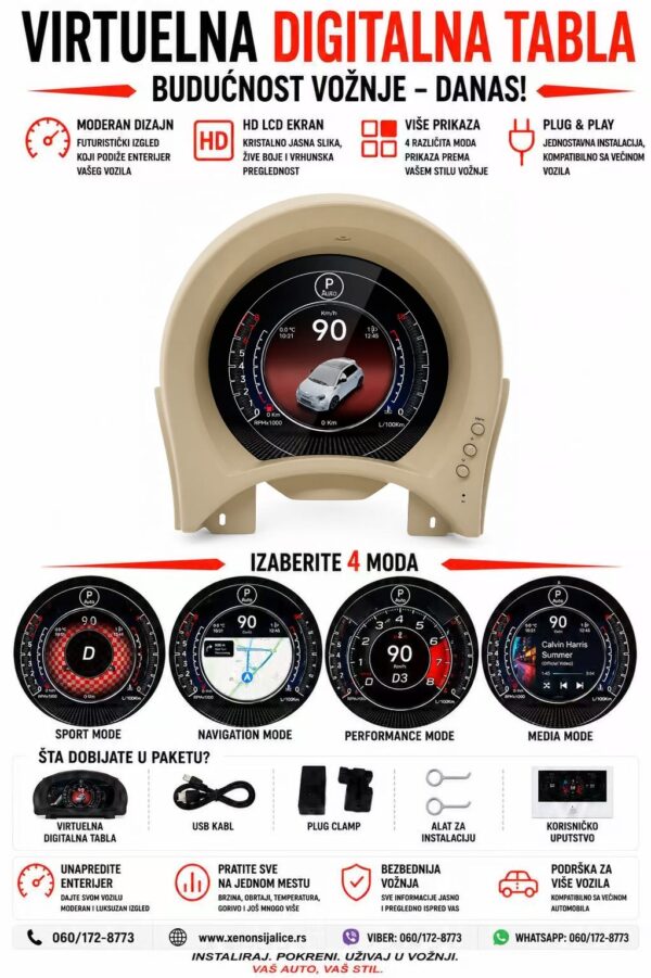 VIRTUELNA DIGITALNA TABLA FIAT 500 07-25