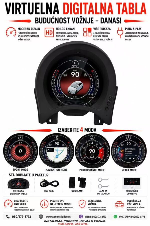 VIRTUELNA DIGITALNA TABLA FIAT 500 07-25